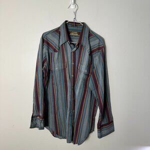 Vintage Outlaw Western Wear Mens Button Up Long Sleeve Shirt Extra Long Tails L